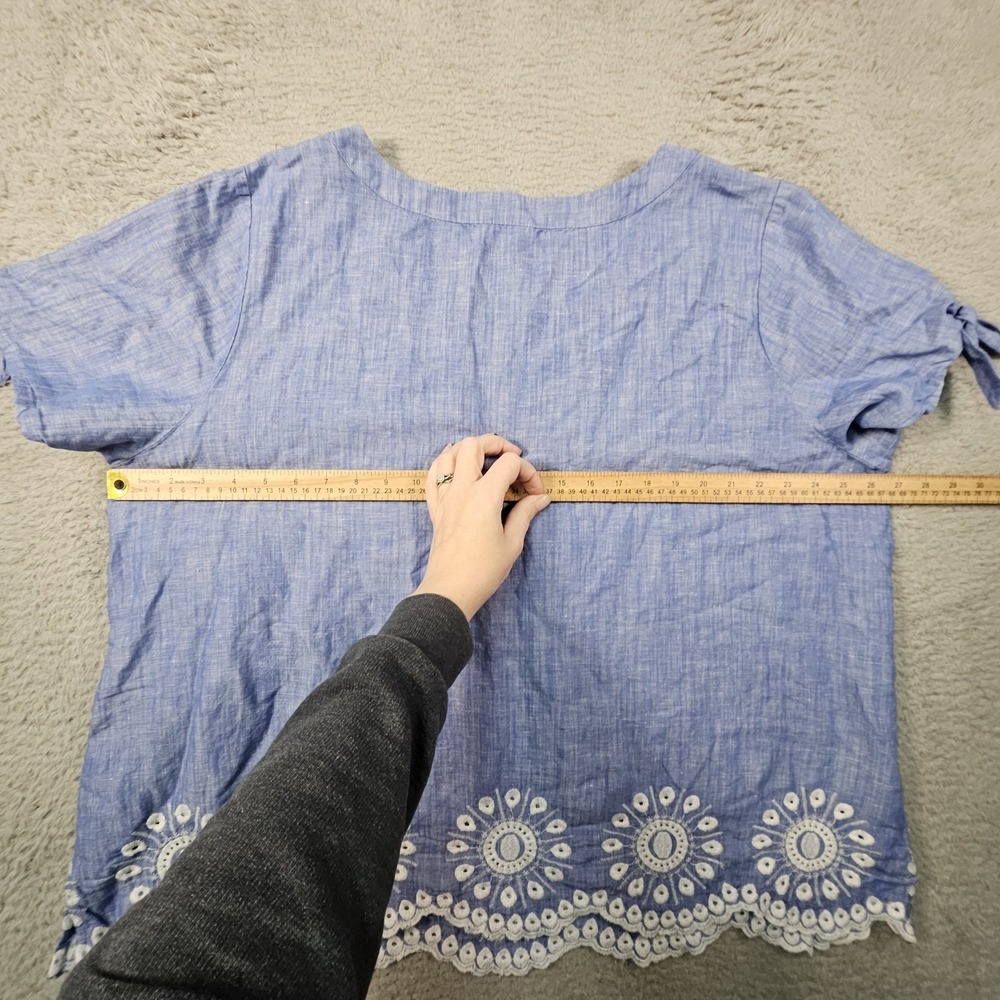 Talbots Top 3X Blue‎ Linen Blend Eyelet Embroidered Scalloped Coastal Elegance - Picture 10 of 12